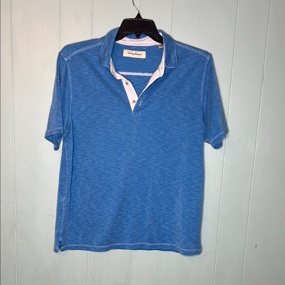 Tommy Bahama Blue Polo Shirt with Textured Fabric and Short Sleeves